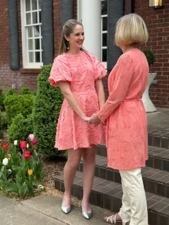 Misook Dresses|Mini Fit & Flare Dress - Puff Sleeve Fringe Applique Cotton