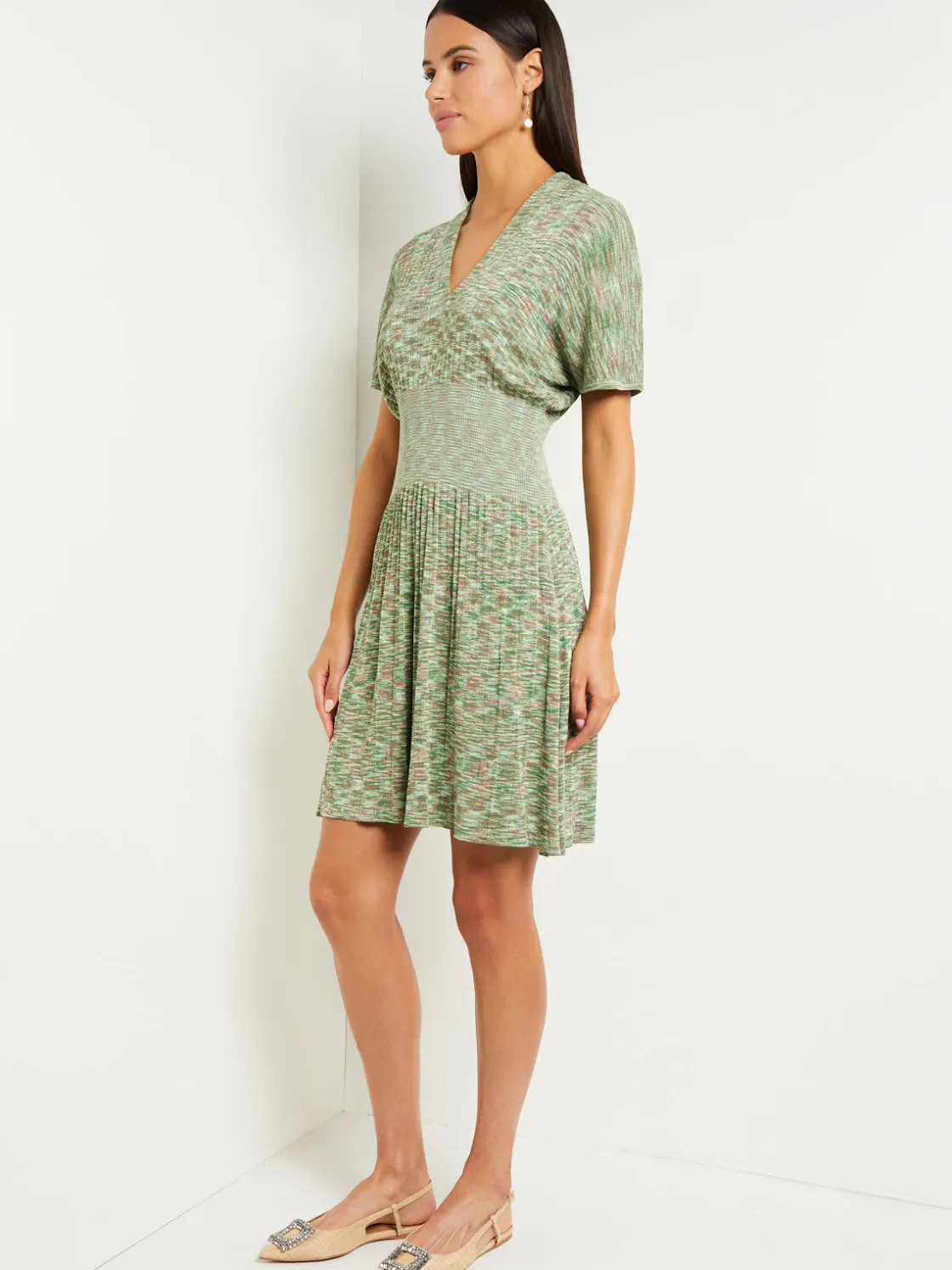 Misook Dresses|Mini Fit & Flare Dress - V-Neck Pleated Knit