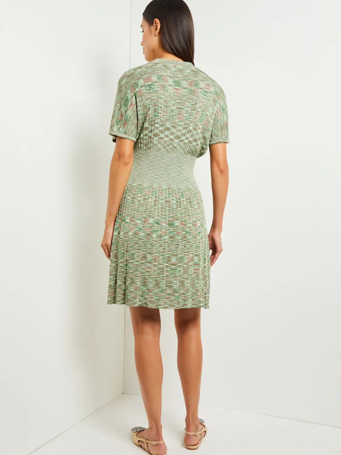 Misook Dresses|Mini Fit & Flare Dress - V-Neck Pleated Knit