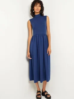 Misook Dresses|Mixed Media Fit-and-Flare Sleeveless Midi Dress