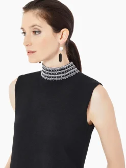 Misook Tops & Tees|Tanks|Mock Neck Embroidered Trim Knit Tank Top