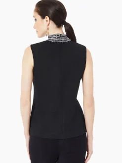 Misook Tops & Tees|Tanks|Mock Neck Embroidered Trim Knit Tank Top