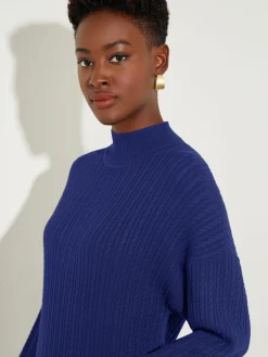 Misook Dresses|Mock Neck Soft Cable Knit Sweater Dress