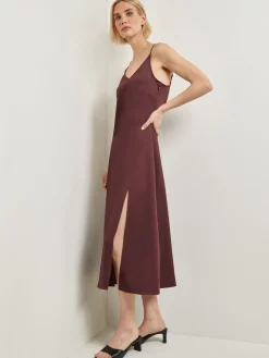 Misook Dresses|Modern Fit A-Line Crepe de Chine Slip Maxi Dress