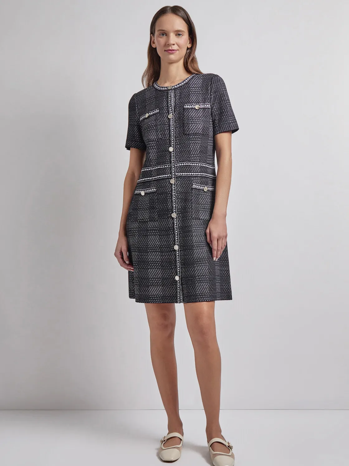 Misook Dresses|Modern Fit Bold Plaid Tweed Knit Sheath Dress