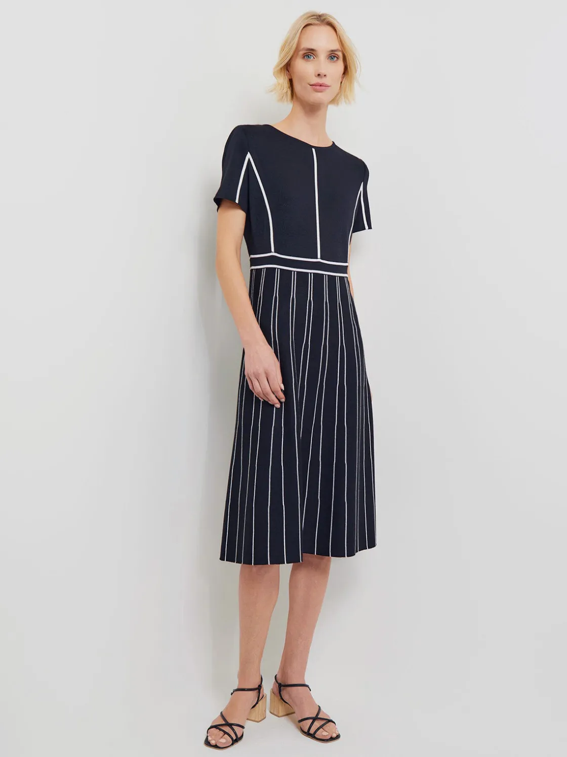 Misook Dresses|Modern Fit Contrast Stripe A-Line Soft Knit Dress