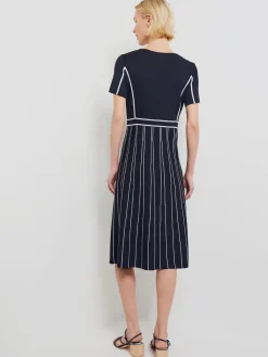 Misook Dresses|Modern Fit Contrast Stripe A-Line Soft Knit Dress