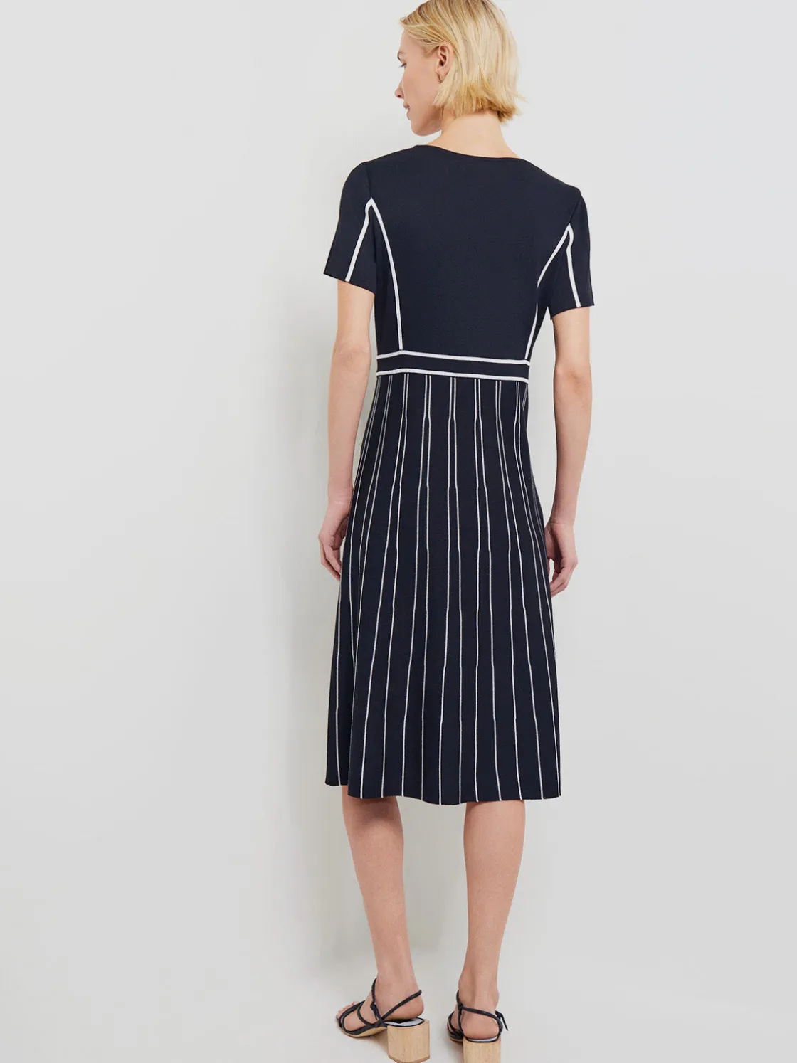 Misook Dresses|Modern Fit Contrast Stripe A-Line Soft Knit Dress