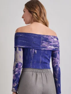 Misook Tops & Tees|Modern Fit Cropped Cross Body Watercolor Soft Knit Top