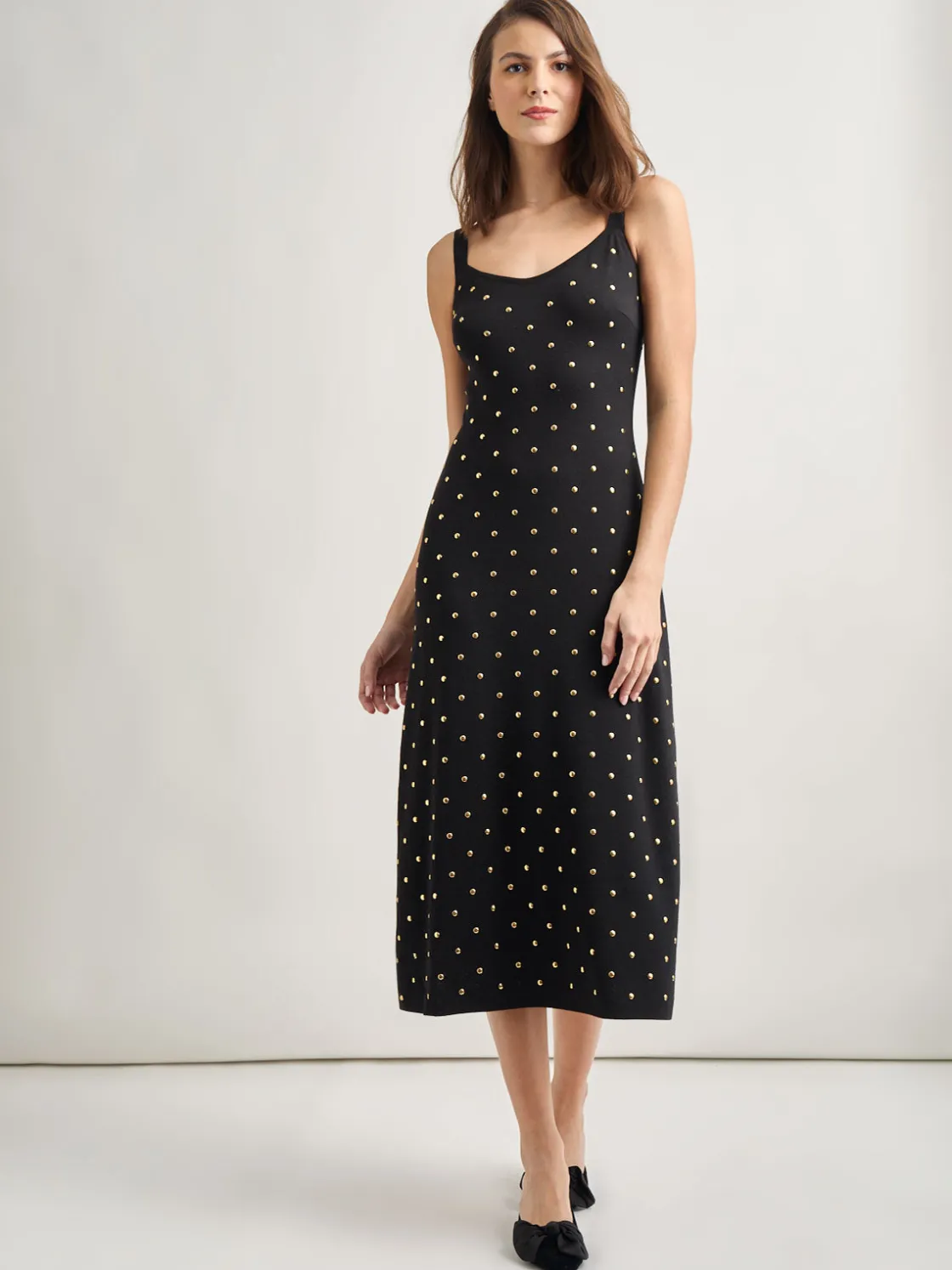 Misook Dresses|Modern Fit Gold Stud Midi Soft Knit Tank Dress