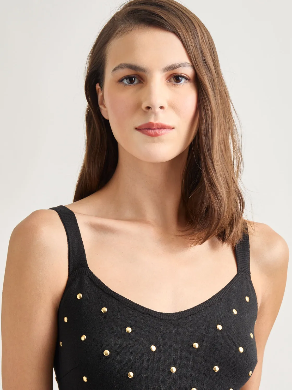 Misook Dresses|Modern Fit Gold Stud Midi Soft Knit Tank Dress