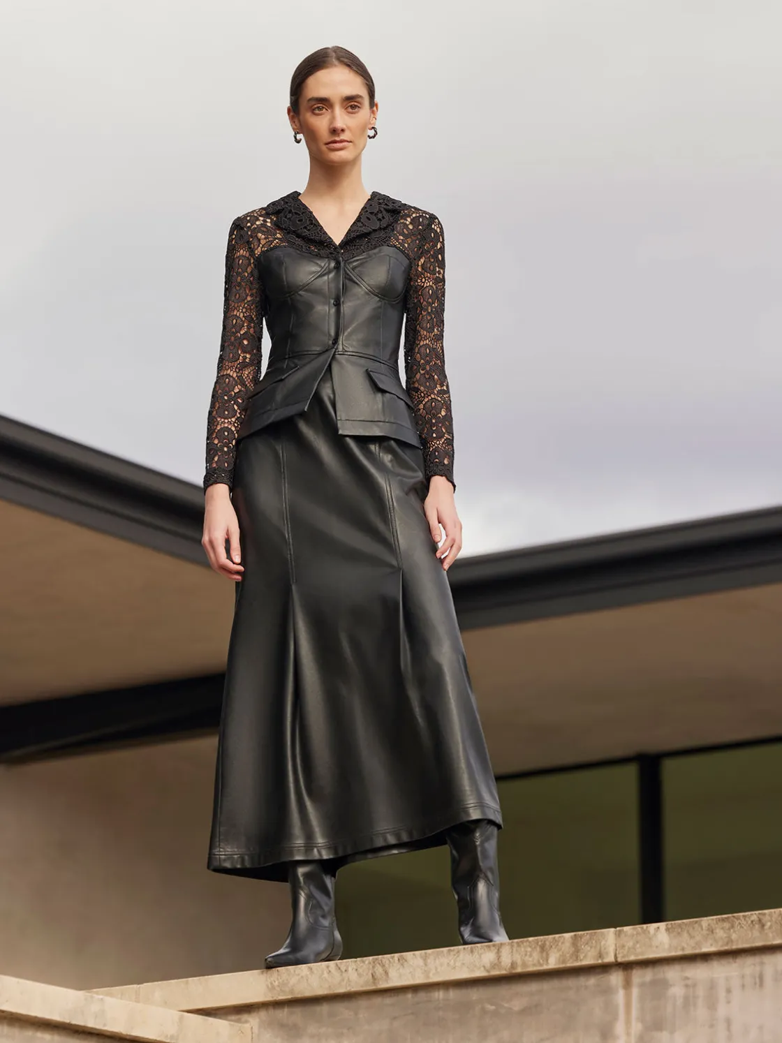 Misook Jackets & Coats|Modern Fit Lace & Vegan Leather Corset Jacket