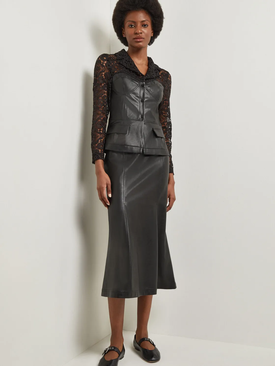 Misook Jackets & Coats|Modern Fit Lace & Vegan Leather Corset Jacket