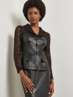 Misook Jackets & Coats|Modern Fit Lace & Vegan Leather Corset Jacket