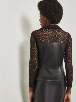 Misook Jackets & Coats|Modern Fit Lace & Vegan Leather Corset Jacket