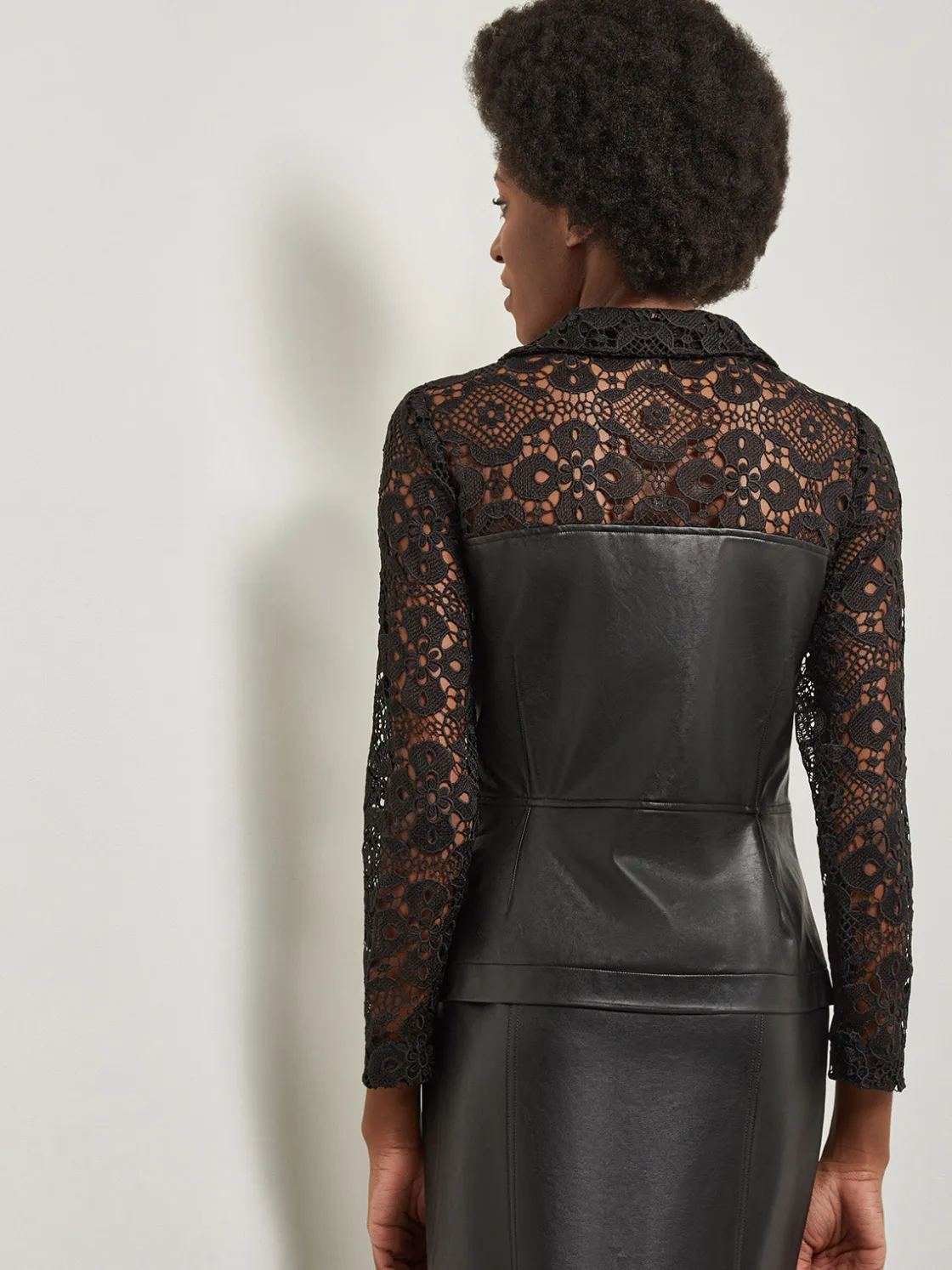 Misook Jackets & Coats|Modern Fit Lace & Vegan Leather Corset Jacket