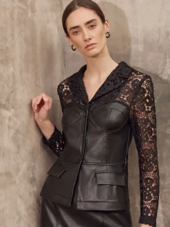 Misook Jackets & Coats|Modern Fit Lace & Vegan Leather Corset Jacket