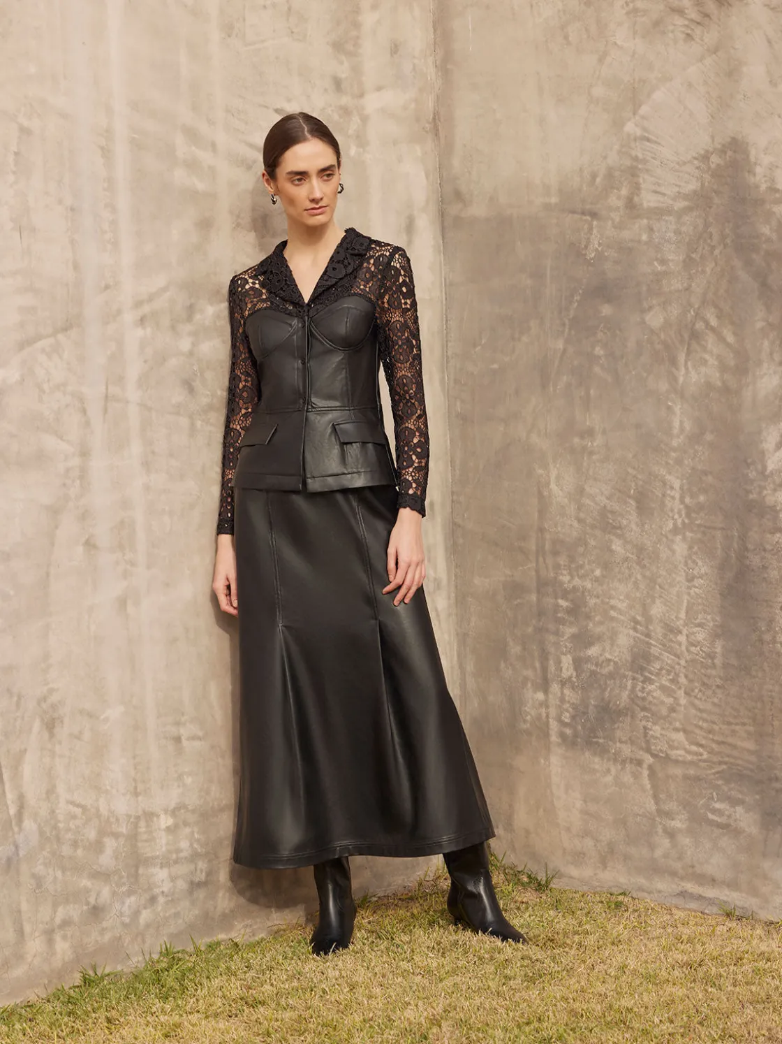 Misook Jackets & Coats|Modern Fit Lace & Vegan Leather Corset Jacket