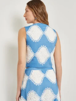 Misook Tops & Tees|Tanks|Modern Fit Lace Inset Woven Cropped Tank