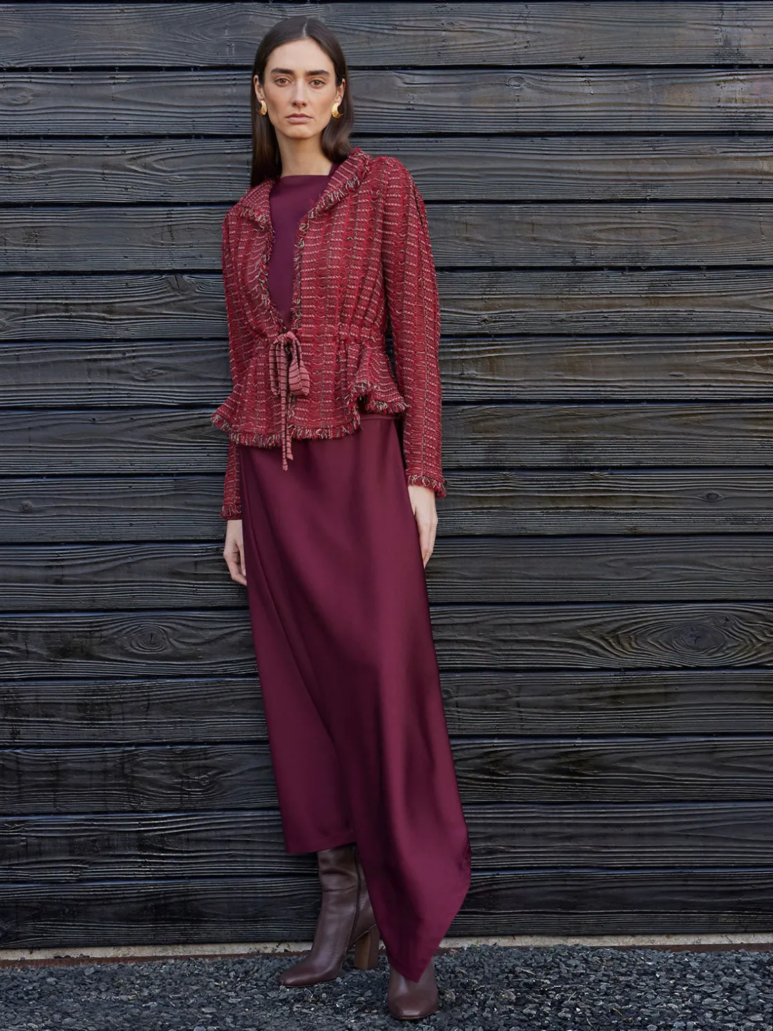 Misook Jackets & Coats|Modern Fit Linear Fringe Tweed Belted Knit Jacket