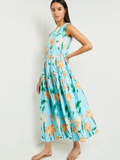 Misook Dresses|Modern Fit Maxi Drop Waist Floral Cotton Dress