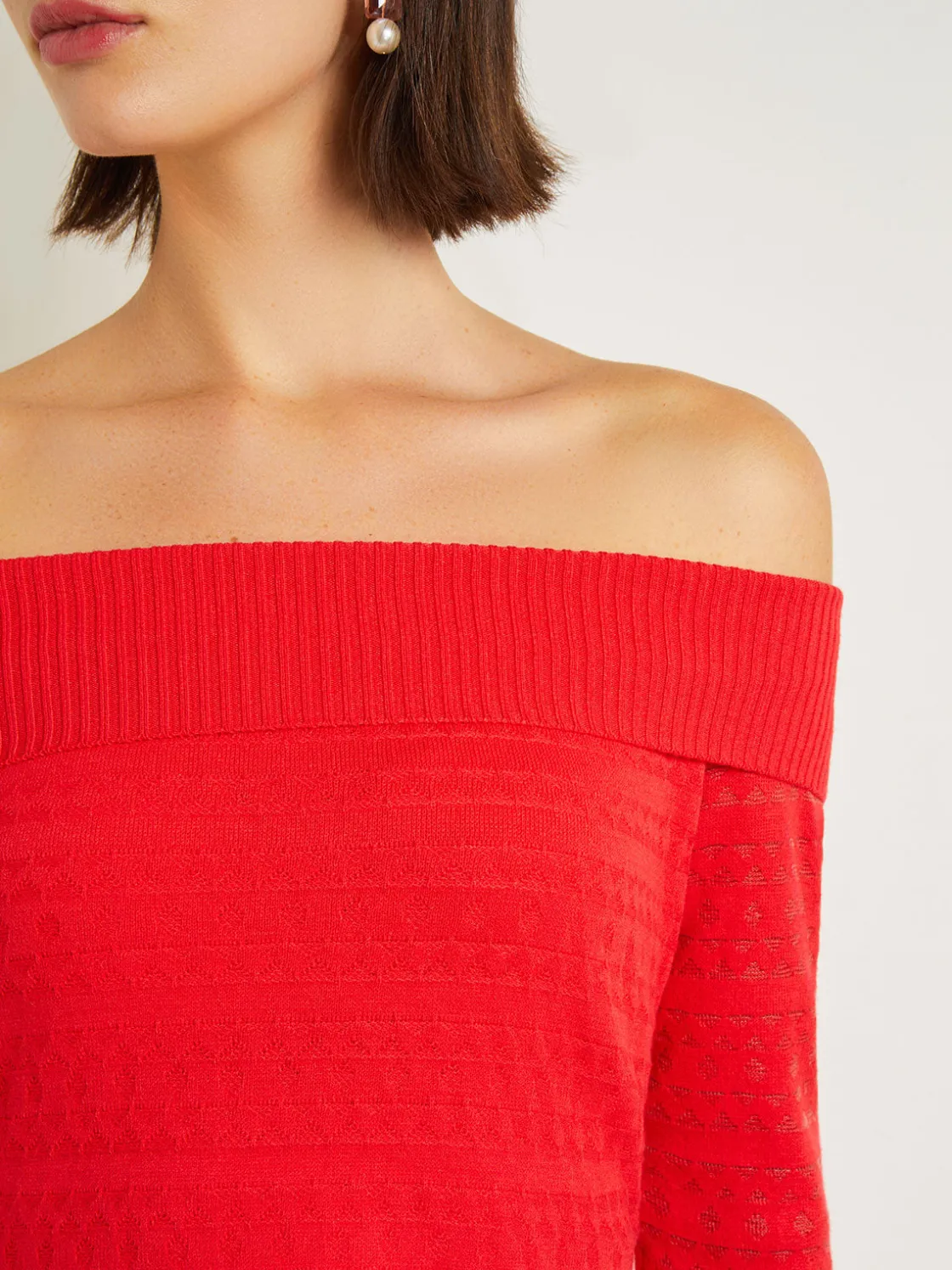Misook Tops & Tees|Modern Fit Off-The-Shoulder Burnout Knit Top