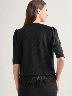 Misook Jackets & Coats|Modern Fit Ostrich Feather Trim Stretch Woven Jacket