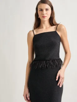 Misook Tops & Tees|Tanks|Modern Fit Ostrich Feather Trim Stretch Woven Tank