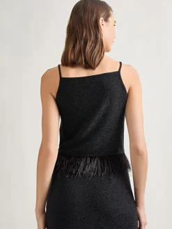 Misook Tops & Tees|Tanks|Modern Fit Ostrich Feather Trim Stretch Woven Tank