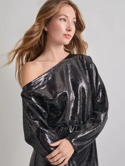 Misook Dresses|Modern Fit Sequin Novelty Woven Blouson Midi Dress