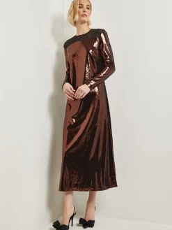 Misook Dresses|Modern Fit Sheer Shoulder Sequin A-Line Maxi Dress