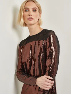 Misook Dresses|Modern Fit Sheer Shoulder Sequin A-Line Maxi Dress