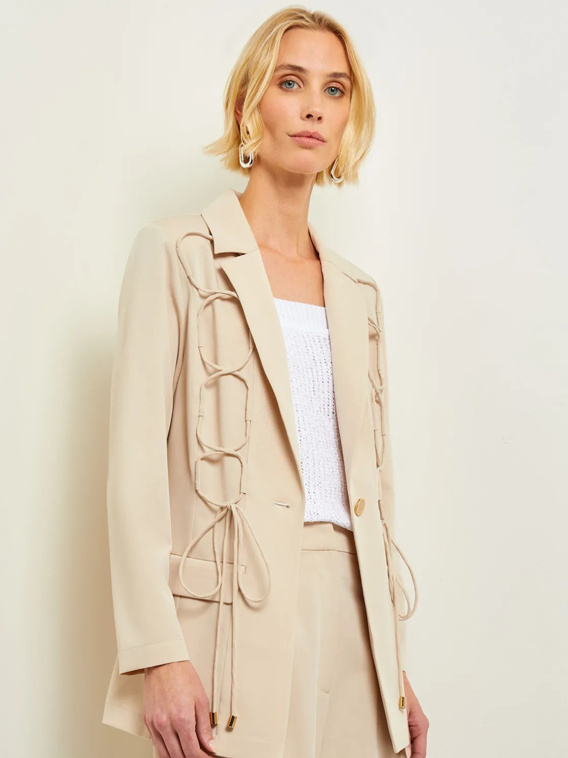 Misook Jackets & Coats|Modern Fit Single Button Jacket - Lace Tie Detail Woven