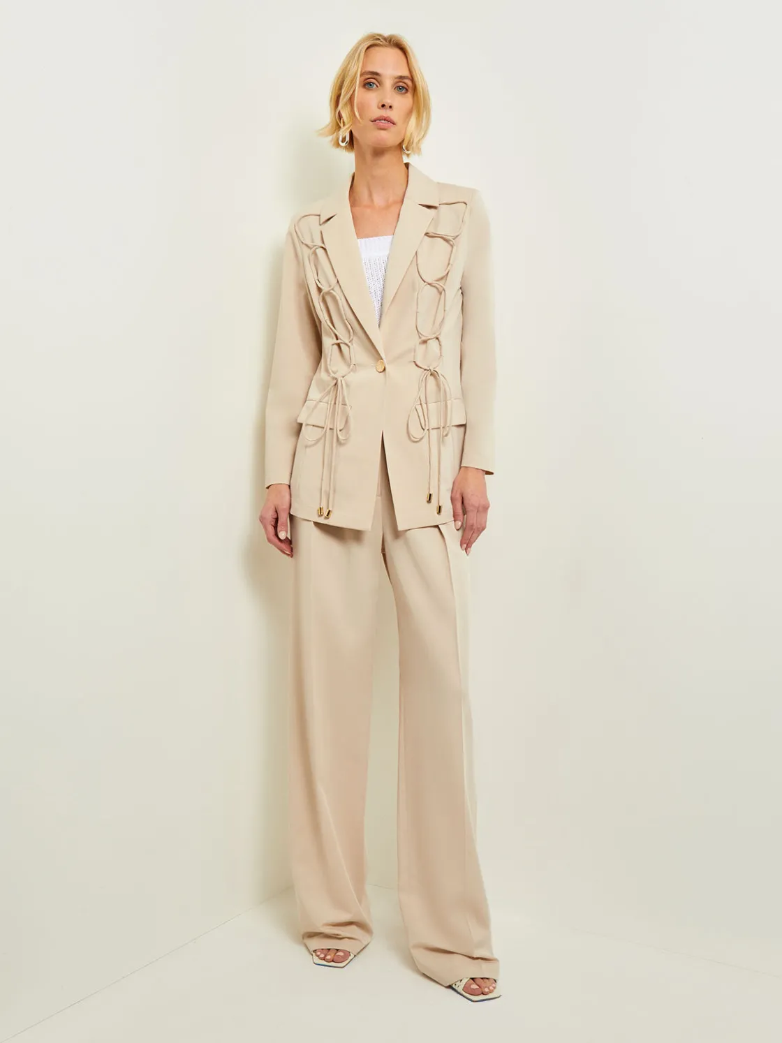 Misook Jackets & Coats|Modern Fit Single Button Jacket - Lace Tie Detail Woven