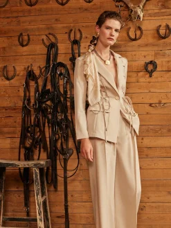 Misook Jackets & Coats|Modern Fit Single Button Jacket - Lace Tie Detail Woven