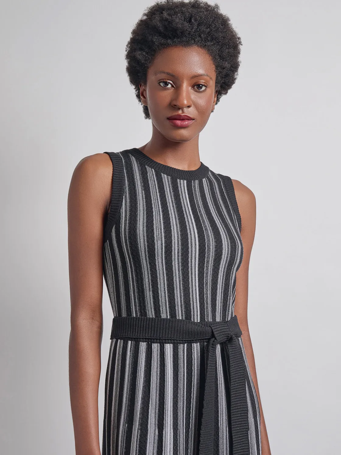 Misook Dresses|Modern Fit Sleeveless Soft Ribbed Knit Belted Maxi Dress