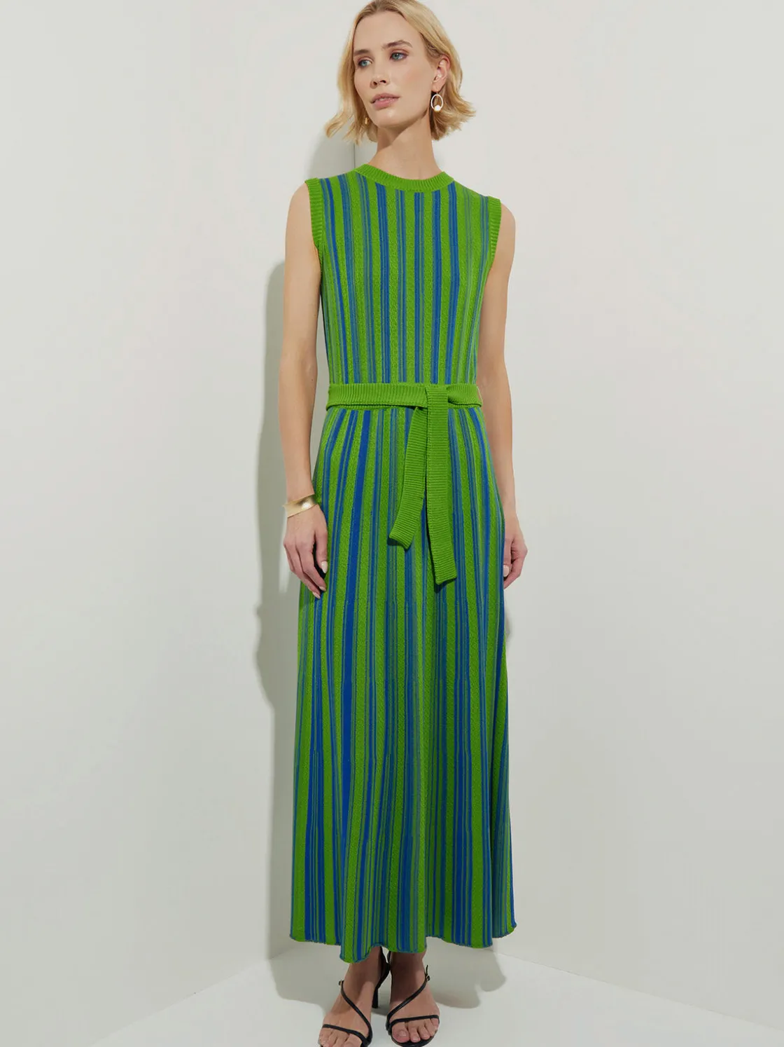 Misook Dresses|Modern Fit Sleeveless Soft Ribbed Knit Belted Maxi Dress