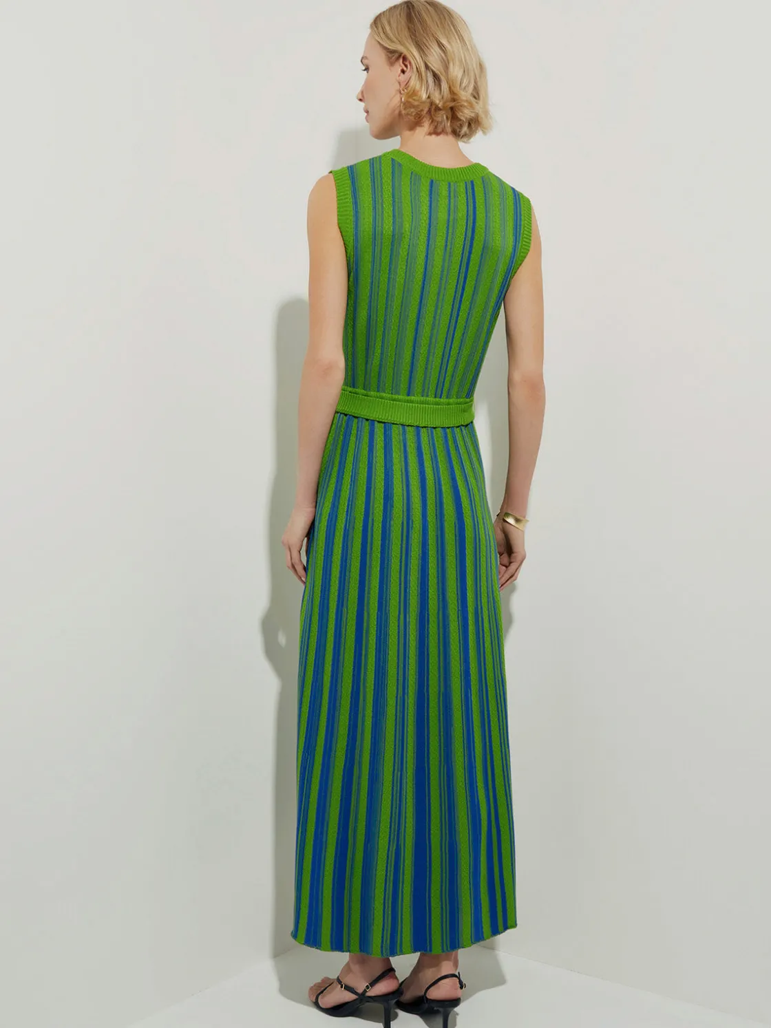 Misook Dresses|Modern Fit Sleeveless Soft Ribbed Knit Belted Maxi Dress