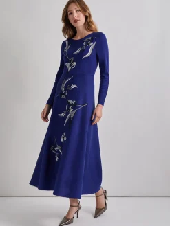 Misook Dresses|Modern Fit-and-Flare Embroidered Floral Knit Maxi Dress