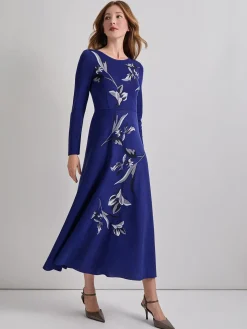 Misook Dresses|Modern Fit-and-Flare Embroidered Floral Knit Maxi Dress