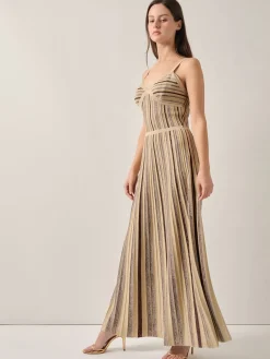 Misook Dresses|Modern Fit-and-Flare Lurex Striped Knit Maxi Dress