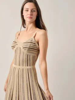 Misook Dresses|Modern Fit-and-Flare Lurex Striped Knit Maxi Dress