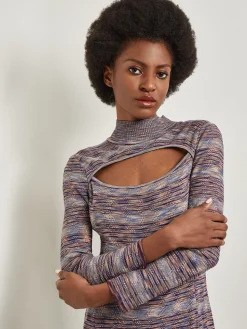 Misook Dresses|Modern Fit-and-Flare Melange Knit Cutout Maxi Dress