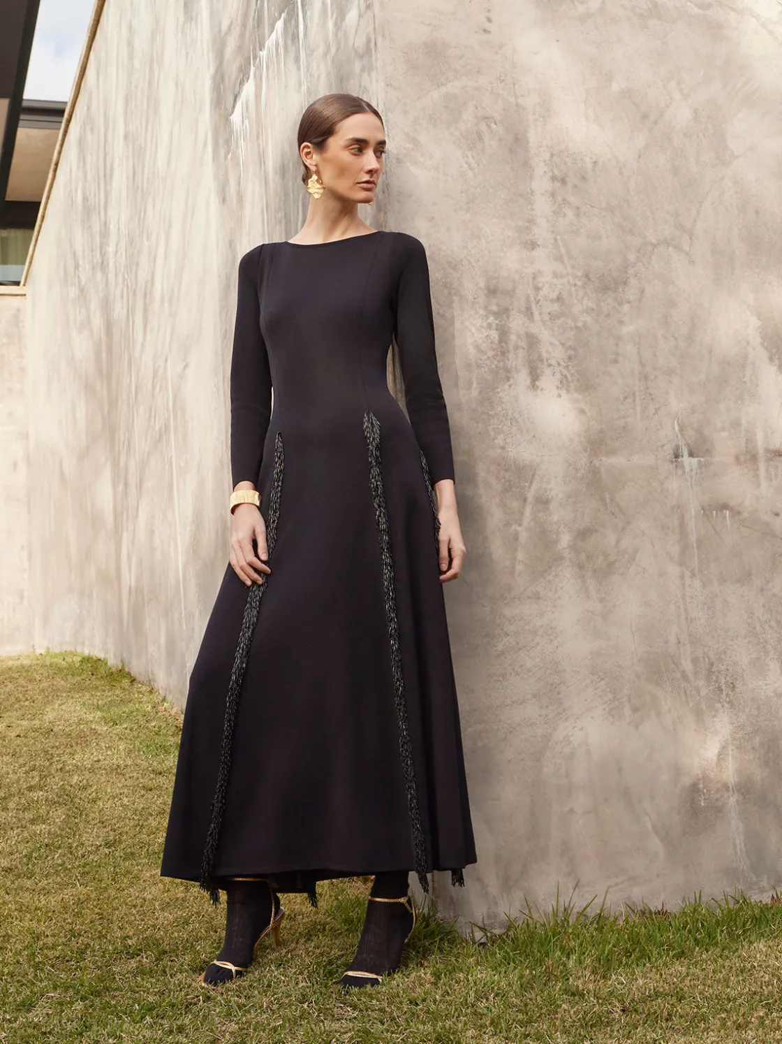 Misook Dresses|Modern Fit-and-Flare Sequin Princess Seam Knit Maxi Dress