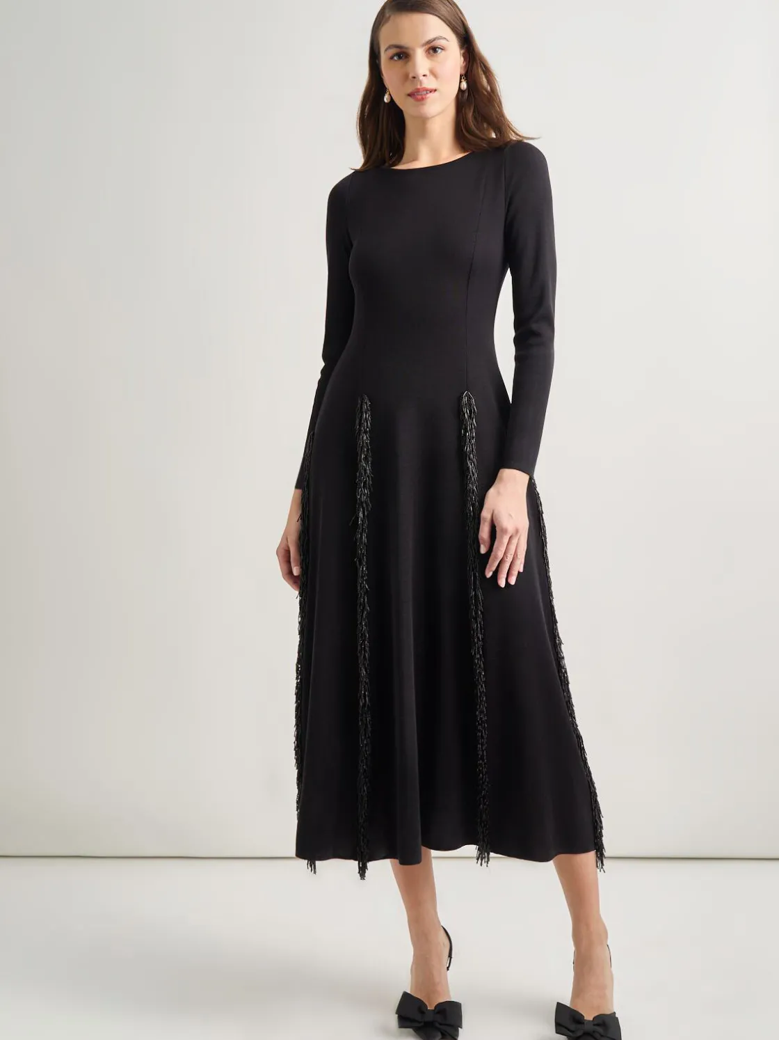 Misook Dresses|Modern Fit-and-Flare Sequin Princess Seam Knit Maxi Dress