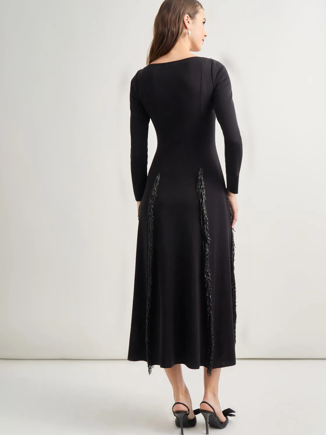 Misook Dresses|Modern Fit-and-Flare Sequin Princess Seam Knit Maxi Dress