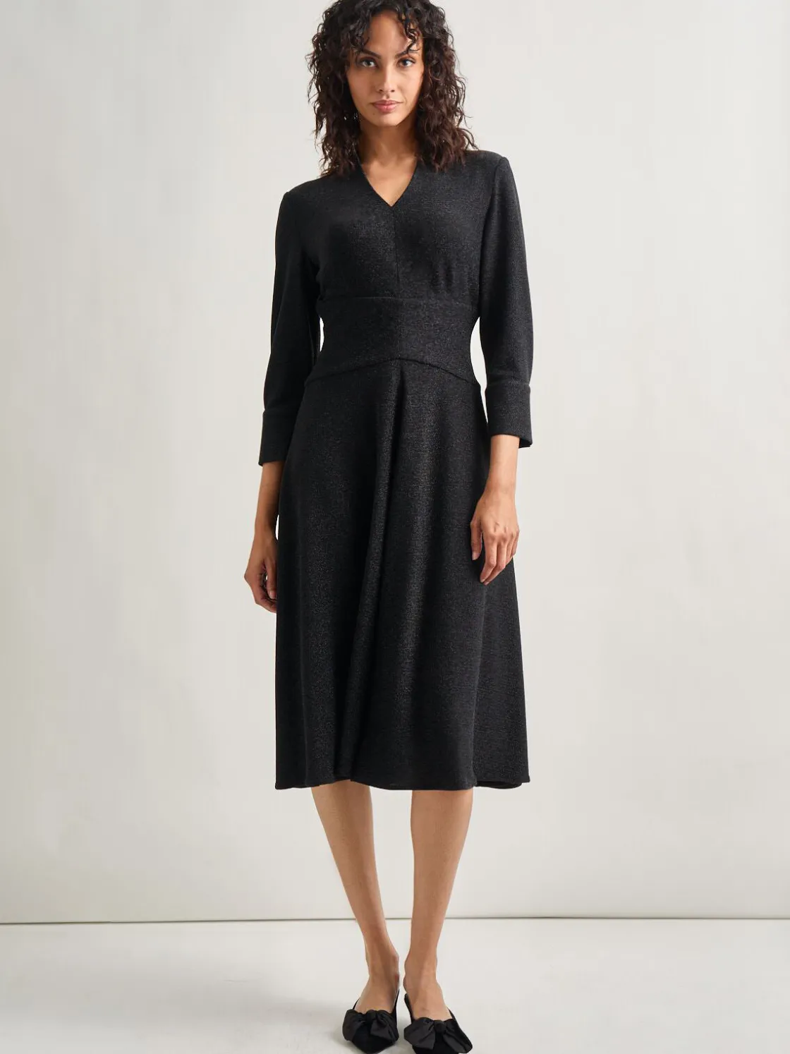 Misook Dresses|Modern Fit-and-Flare Sparkle Stretch Woven Midi Dress