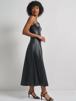 Misook Dresses|Modern Fit-and-Flare Vegan Leather Princess Seam Maxi Dress