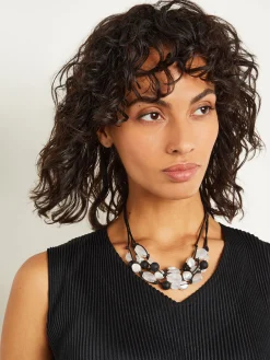 Misook Accessories|Necklaces|Multi-Cord Matte Black & White Crystal Necklace