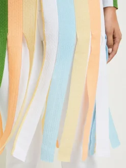 Misook Jackets & Coats|Open Neck Heritage Fit Jacket - Striped Intarsia Knit Fringe Hem